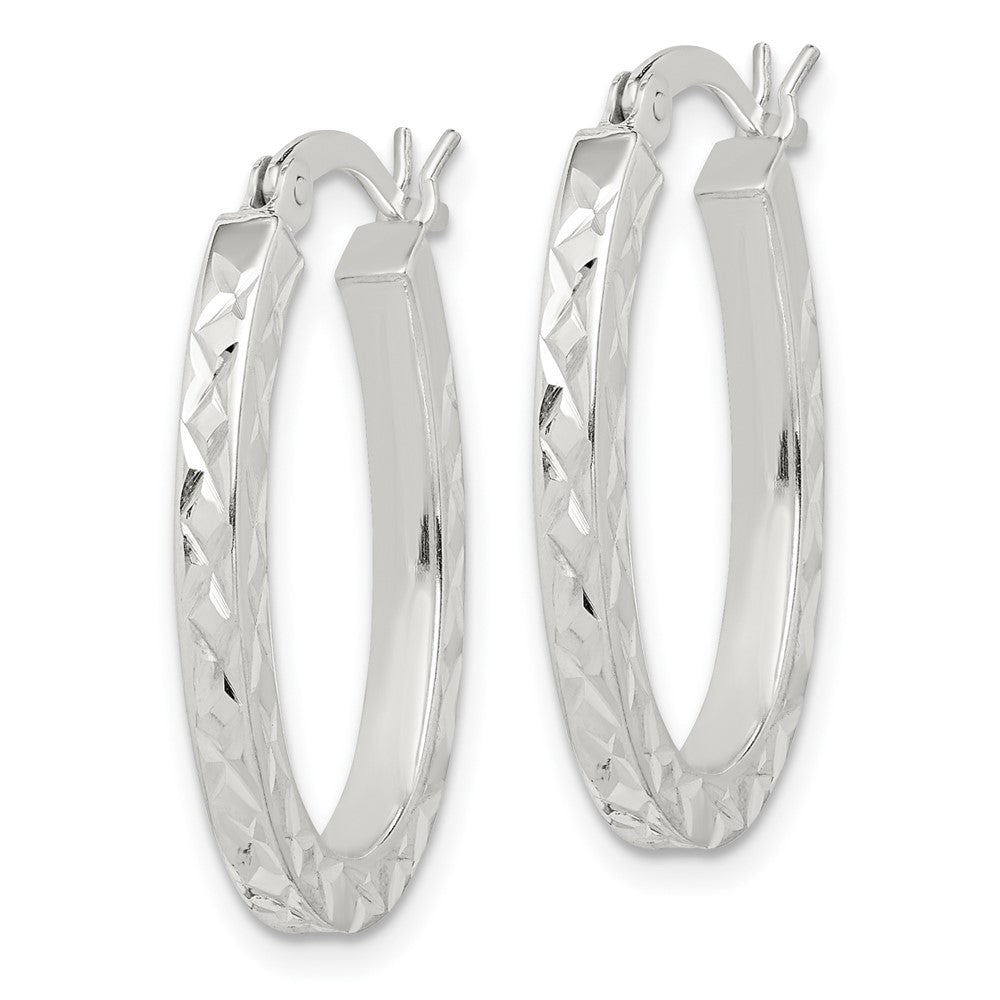 Sterling Silver Diamond-cut 2.5mm Oval Hoop Earrings