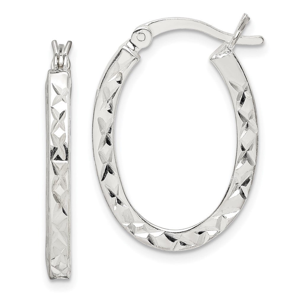 Sterling Silver Diamond-cut 2.5mm Oval Hoop Earrings