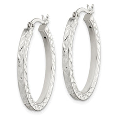 Sterling Silver Diamond-cut 2.5mm Oval Hoop Earrings