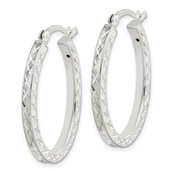 Sterling Silver Diamond-cut 2.5mm Oval Hoop Earrings