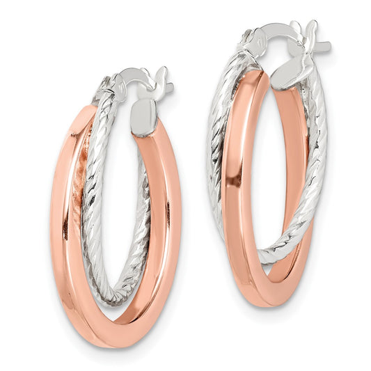 Sterling Silver and Rose Tone Double Hoop Earrings