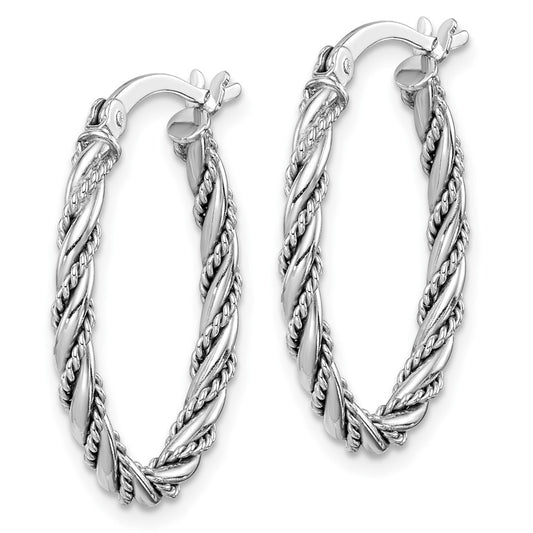 Rhodium-plated Sterling Silver 2.5mm Twisted Oval Hoop Earrings