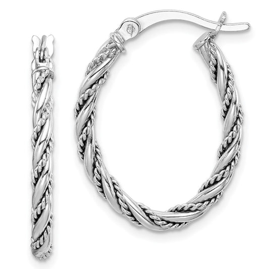 Rhodium-plated Sterling Silver 2.5mm Twisted Oval Hoop Earrings