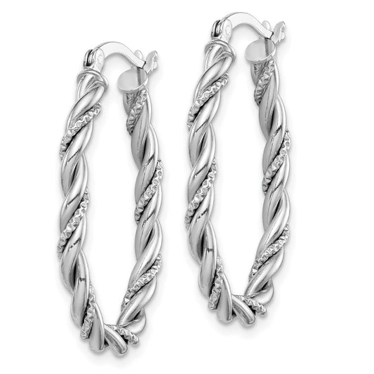 Rhodium-plated Sterling Silver 2.5mm Twisted Oval Hoop Earrings