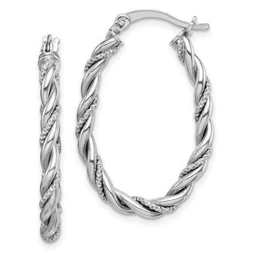 Rhodium-plated Sterling Silver 2.5mm Twisted Oval Hoop Earrings