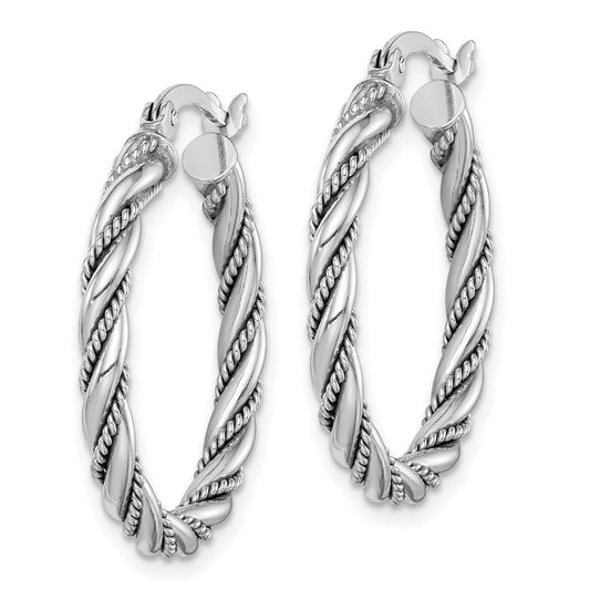 Rhodium-plated Sterling Silver 2.5x25mm Twisted Hoop Earrings