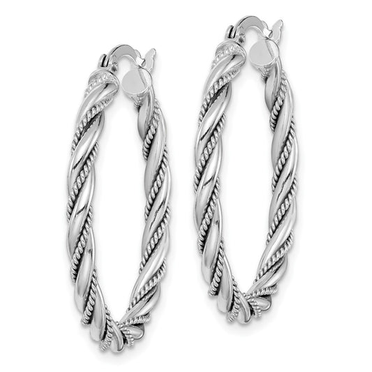 Rhodium-plated Sterling Silver 2.5x30mm Twisted Hoop Earrings