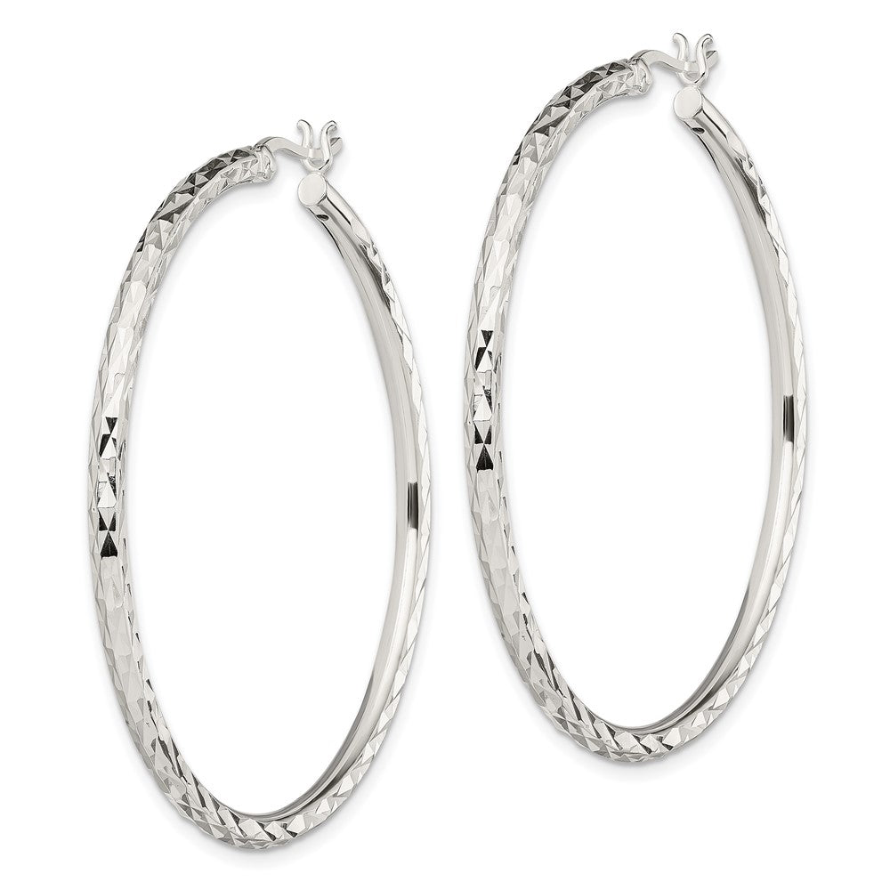 Sterling Silver Fancy Diamond-cut 2mm Hoop Earrings