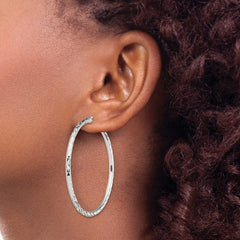 Sterling Silver Fancy Diamond-cut 2mm Hoop Earrings