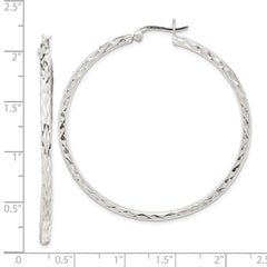 Sterling Silver Fancy Diamond-cut 2mm Hoop Earrings