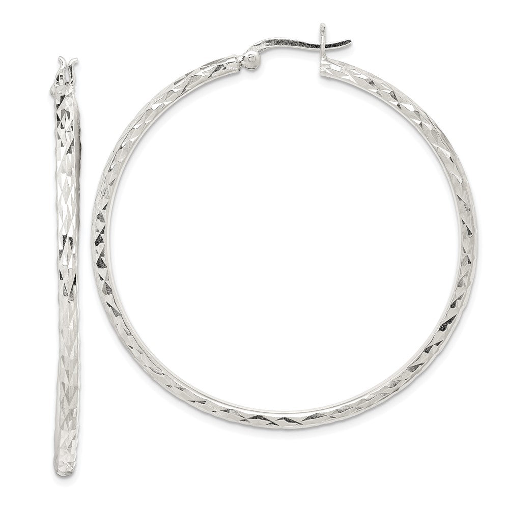 Sterling Silver Fancy Diamond-cut 2mm Hoop Earrings