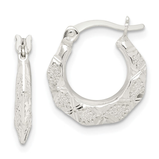 Sterling Silver Diamond-cut Hoop Earrings