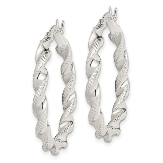 Sterling Silver Twisted and Textured Hoop Earrings