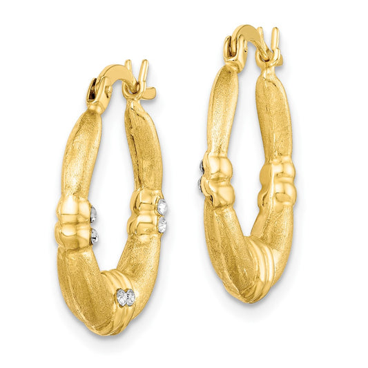 Yellow Gold-plated Sterling Silver CZ Textured Hoop Earrings