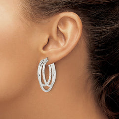 Sterling Silver Textured and Polished Triple Hoop Earrings