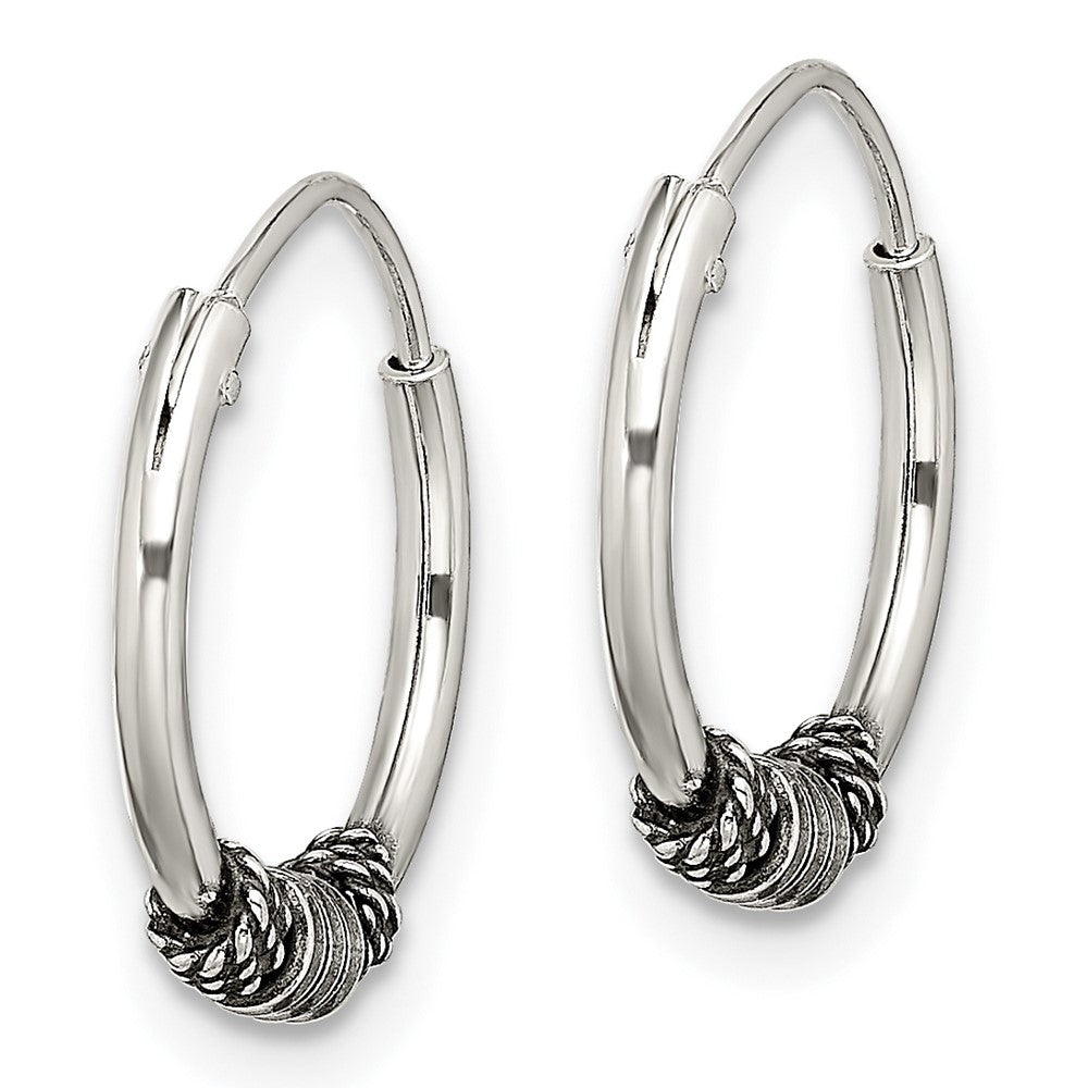 Sterling Silver Antiqued Beaded Endless Hoop Earrings