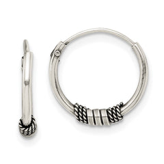 Sterling Silver Antiqued Beaded Endless Hoop Earrings