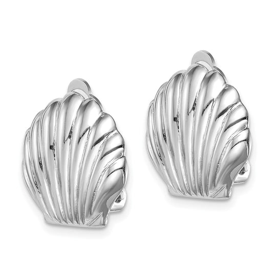 Rhodium-plated Sterling Silver Polished Shell Clip On Earrings