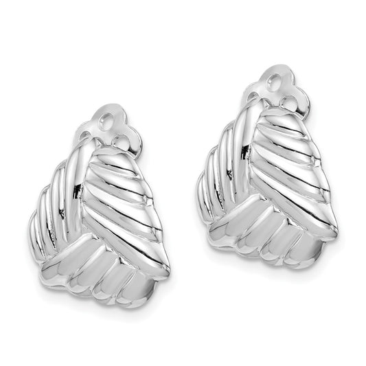 Rhodium-plated Silver Polished Woven Triangle Clip On Earrings