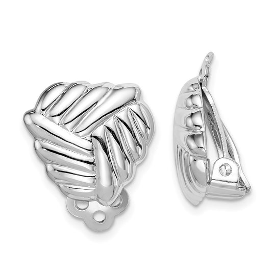 Rhodium-plated Silver Polished Woven Triangle Clip On Earrings