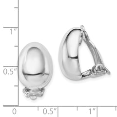 Rhodium-plated Sterling Silver Polished Oval Clip On Earrings
