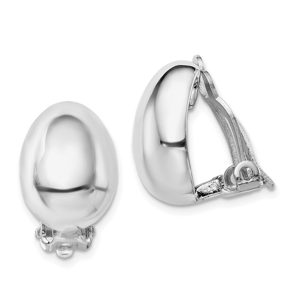 Rhodium-plated Sterling Silver Polished Oval Clip On Earrings
