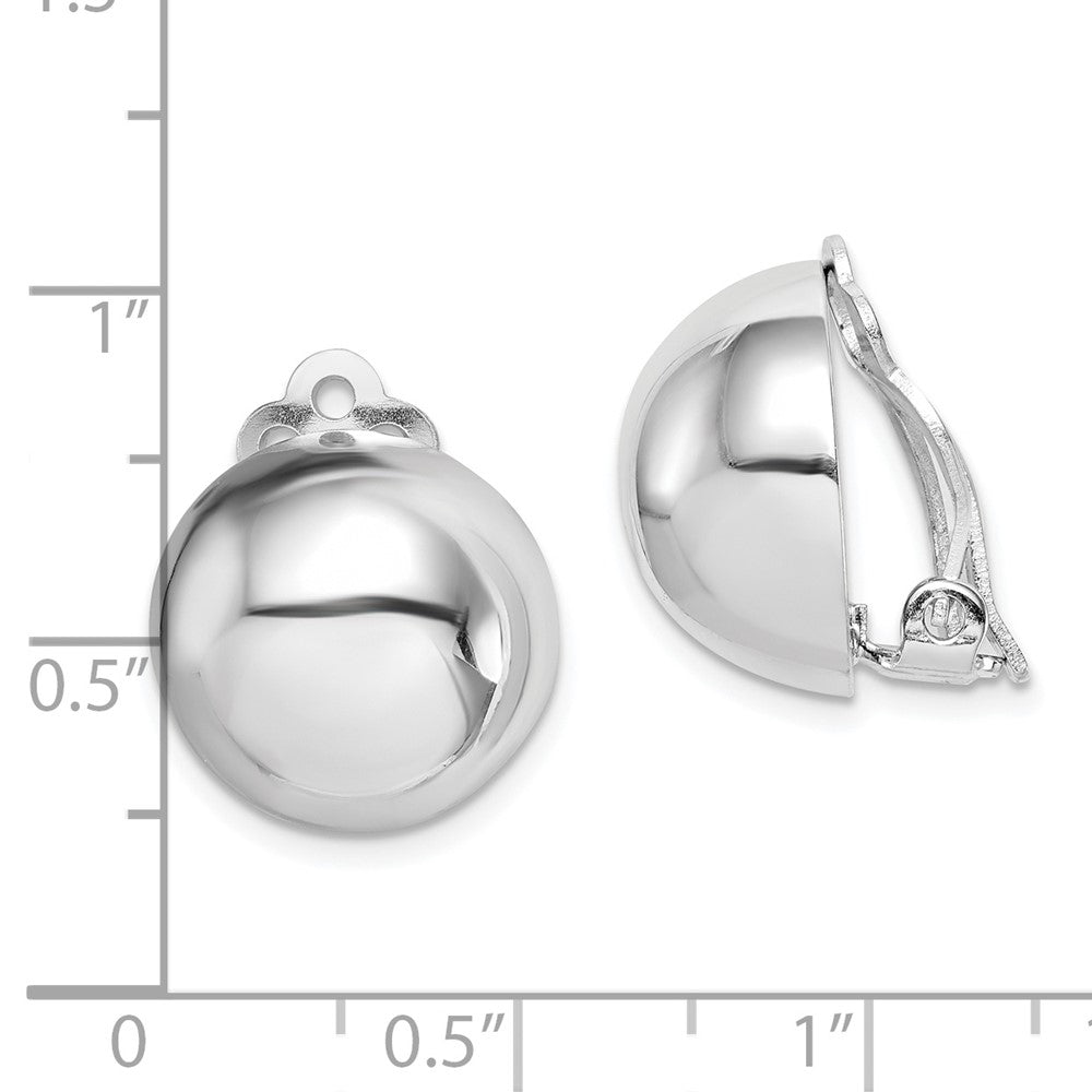 Rhodium-plated Sterling Silver Polished Circle Clip On Earrings