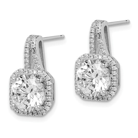 Rhodium-plated Sterling Silver CZ Halo Post Earrings