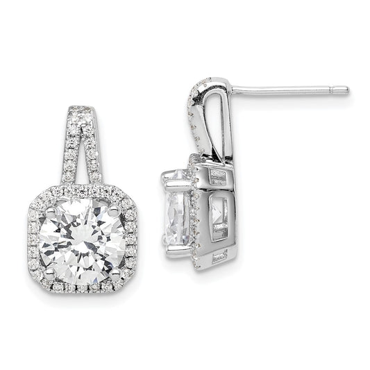 Rhodium-plated Sterling Silver CZ Halo Post Earrings