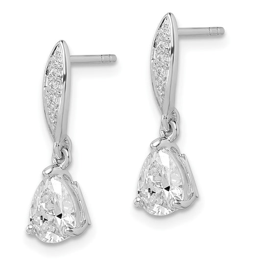 Rhodium-plated Sterling Silver 7x5 Pear CZ Post Dangle Earrings