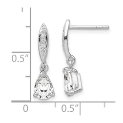 Rhodium-plated Sterling Silver 7x5 Pear CZ Post Dangle Earrings