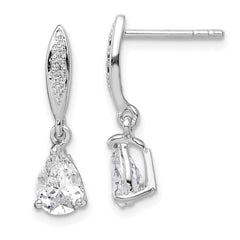 Rhodium-plated Sterling Silver 7x5 Pear CZ Post Dangle Earrings