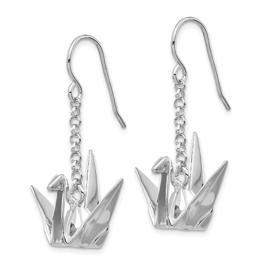 Rhodium-plated Sterling Silver Origami Crane Dangle Earrings