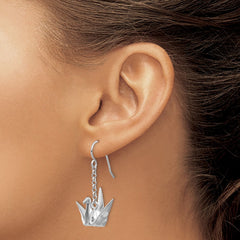 Rhodium-plated Sterling Silver Origami Crane Dangle Earrings