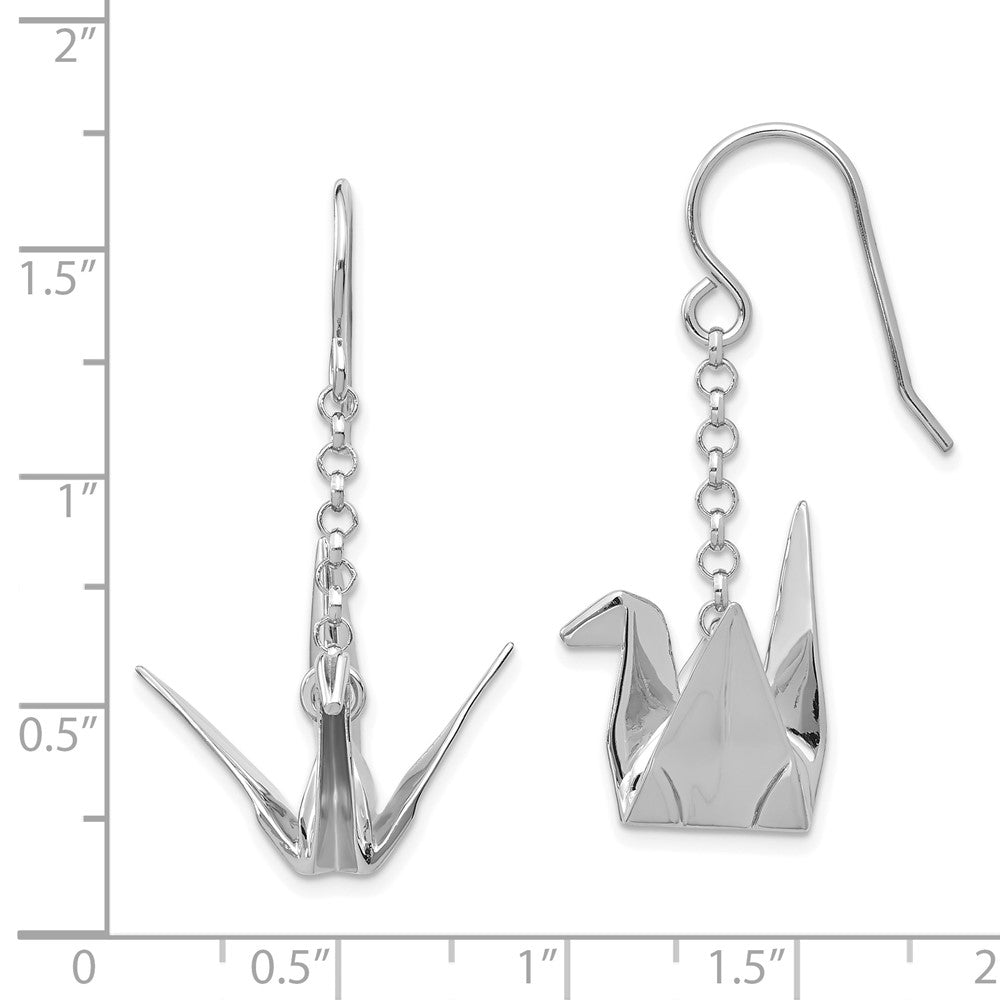 Rhodium-plated Sterling Silver Origami Crane Dangle Earrings