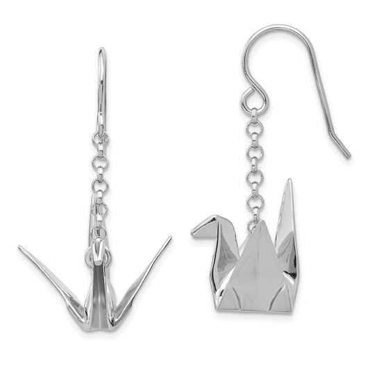 Rhodium-plated Sterling Silver Origami Crane Dangle Earrings