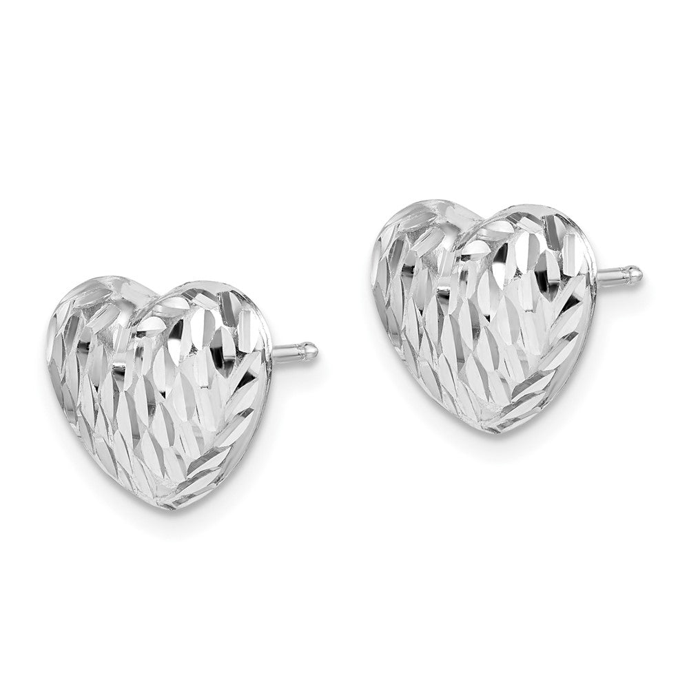 Rhodium-plated Sterling Silver Polished and Diamond-cut Heart Post Earrings