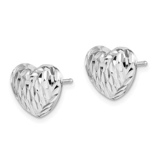 Rhodium-plated Sterling Silver Polished and Diamond-cut Heart Post Earrings