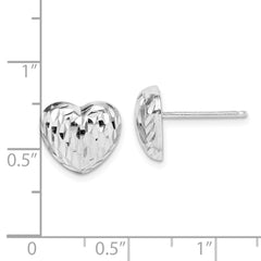 Rhodium-plated Sterling Silver Polished and Diamond-cut Heart Post Earrings