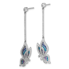 Rhodium-plated Sterling Silver Enamel Butterfly Swarovski Crystal Earrings