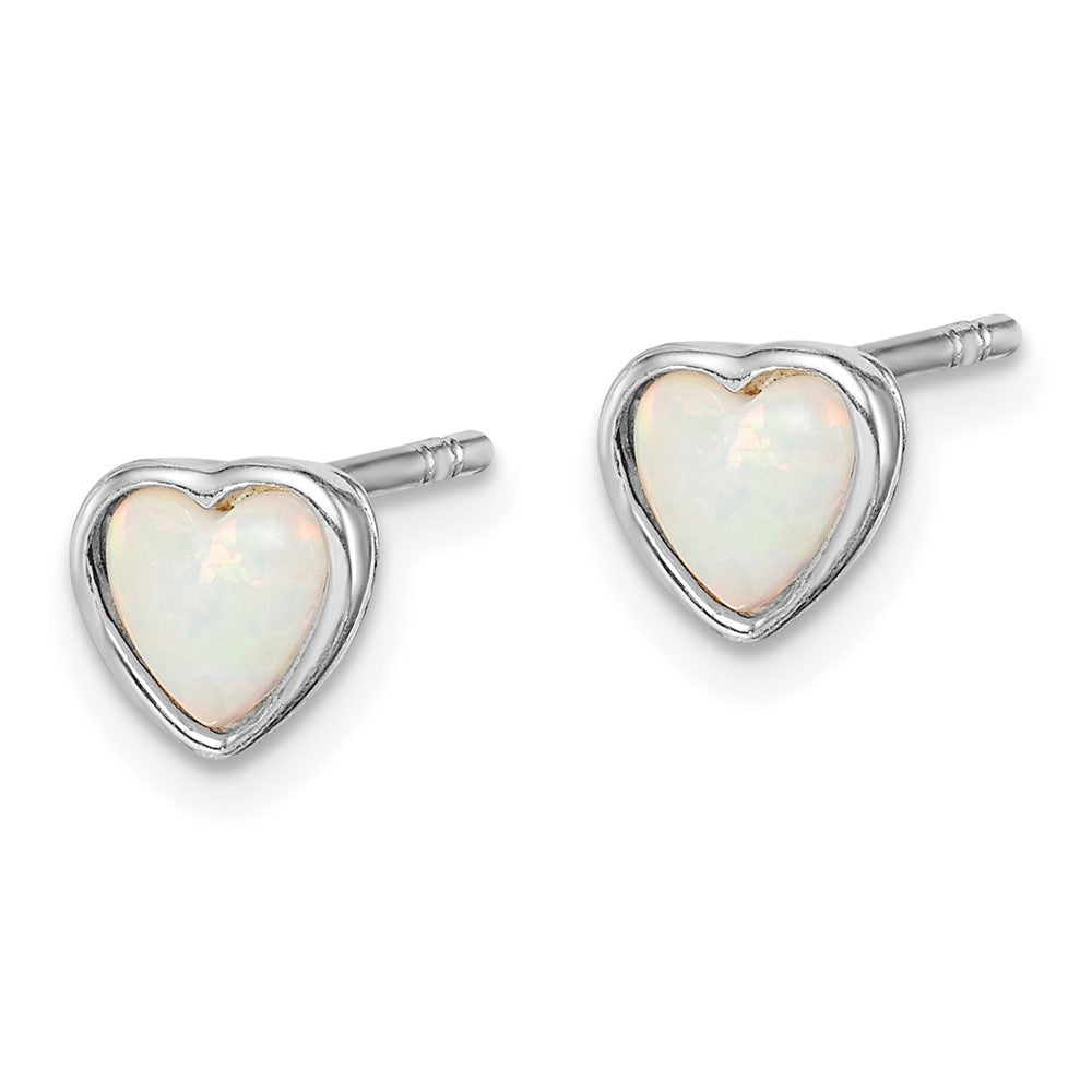 Rhodium-plated Sterling Silver Lab Created Opal Post Earrings