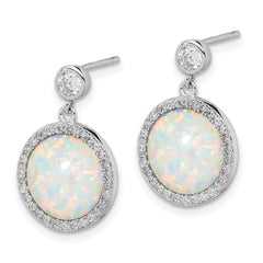 Rhodium-plated Sterling Silver Lab Created Opal and CZ Dangle Earrings