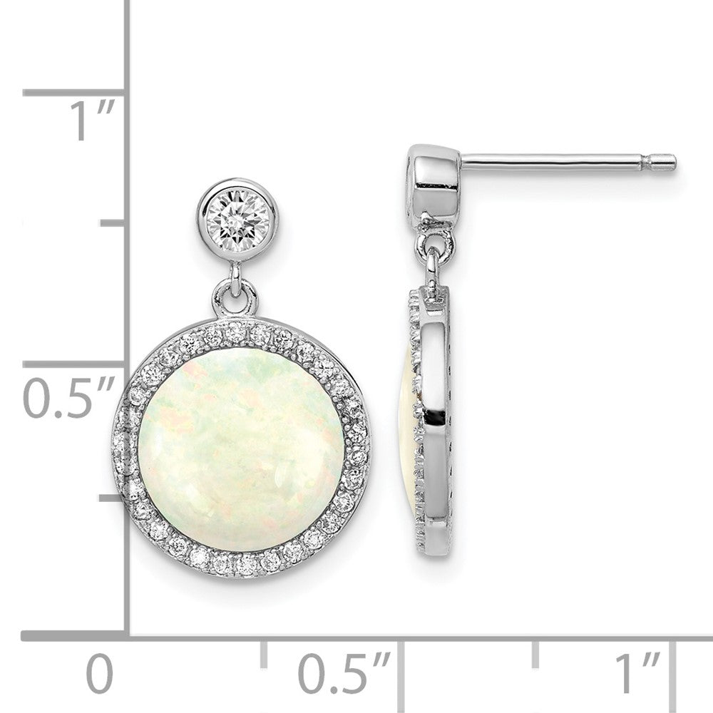 Rhodium-plated Sterling Silver Lab Created Opal and CZ Dangle Earrings