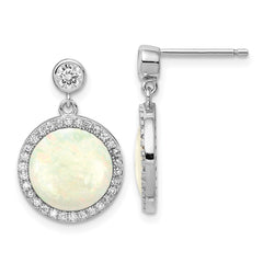 Rhodium-plated Sterling Silver Lab Created Opal and CZ Dangle Earrings