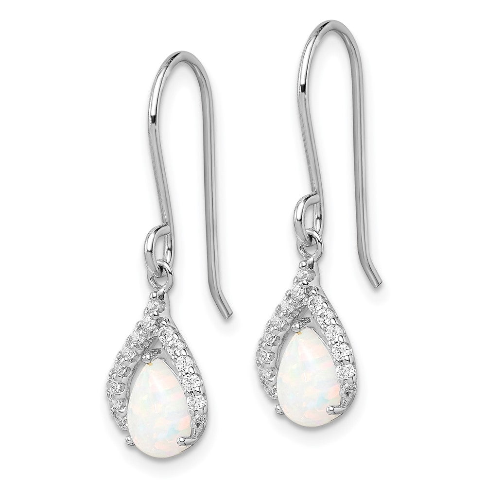 Rhodium-plated Sterling Silver CZ and Lab Created Opal Dangle Earrings