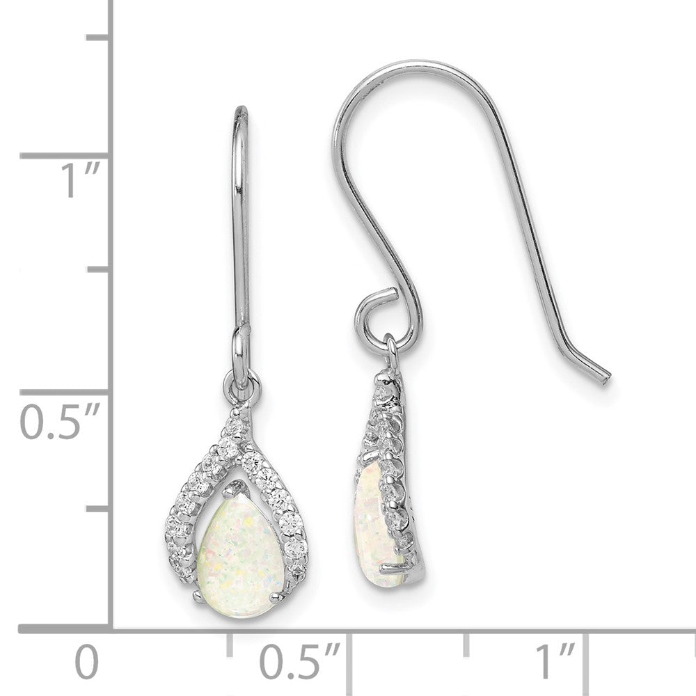 Rhodium-plated Sterling Silver CZ and Lab Created Opal Dangle Earrings