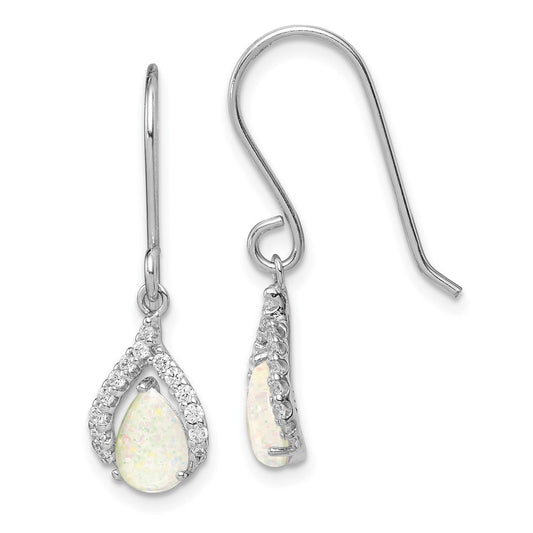 Rhodium-plated Sterling Silver CZ and Lab Created Opal Dangle Earrings