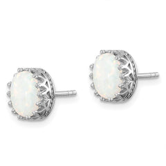 Rhodium-plated Sterling Silver 6mm Oval Created Opal Post Earrings