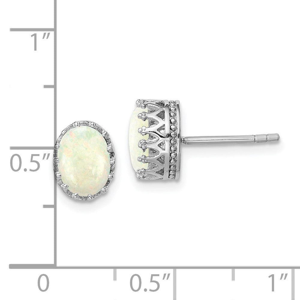 Rhodium-plated Sterling Silver 6mm Oval Created Opal Post Earrings