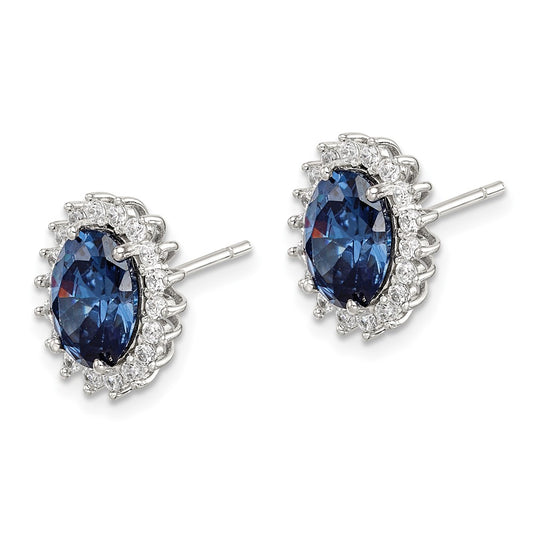 Sterling Silver Blue and Clear CZ Post Earrings